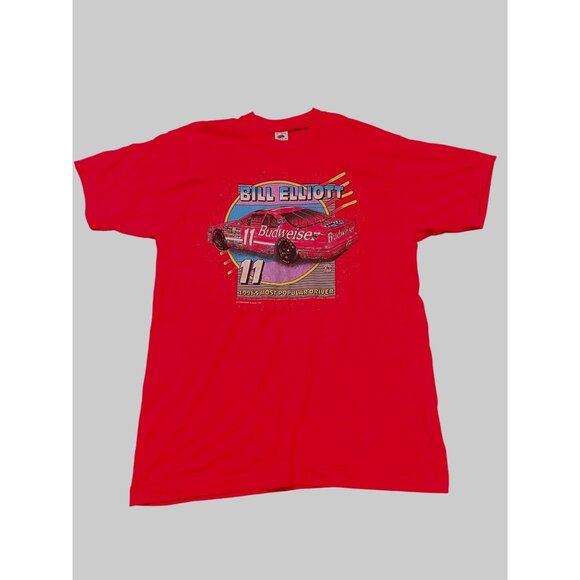 Vintage 1992 Bill Elliott Budweiser Racing T-Shirt XL NASCAR Red Single Stitch - Picture 1 of 5